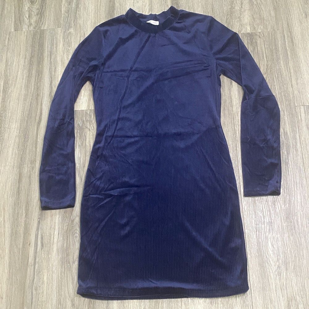 NWOT Heart & Hips Soft Ribbed Round Neck Long Sleeve Dark Blue Dress Size Large